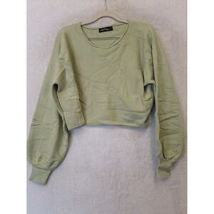 NEW On Twelfth Sweater Women's XS Green Cropped Puff Sleeve Round Neck